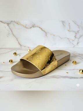 Gold Metallic Slide Sandal for Women